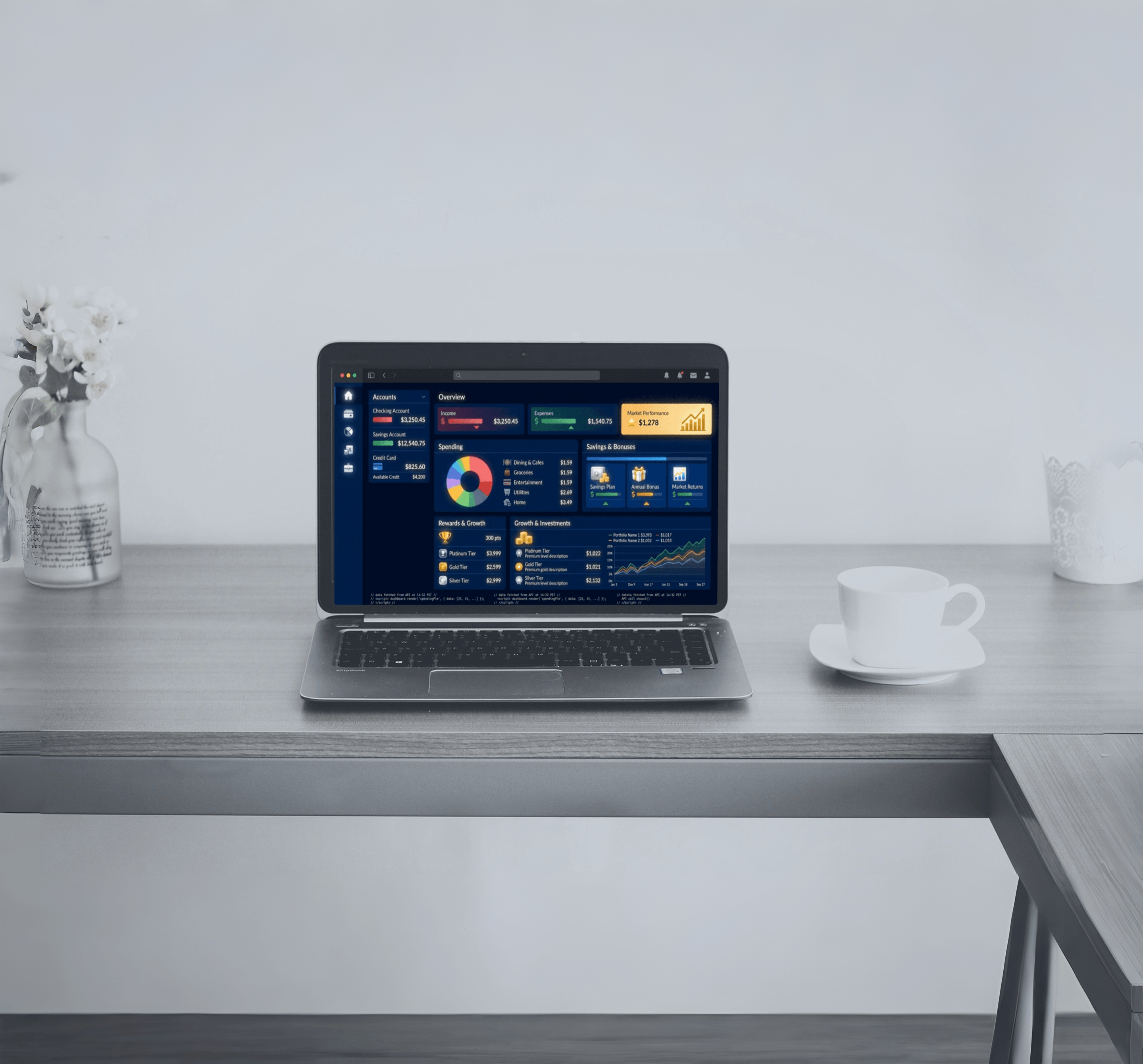 Laptop with financial dashboard